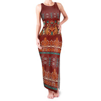 Oxblood Batik Papua-inspired Pattern Family Matching Tank Maxi Dress and Hawaiian Shirt LT9 Mom's Dress Red - Polynesian Pride