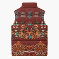 Oxblood Batik Papua-inspired Pattern Sleeveless Puffer Jacket - Polynesian Pride
