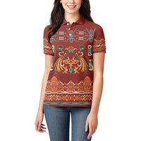 Oxblood Batik Papua-inspired Pattern Women Polo Shirt - Polynesian Pride