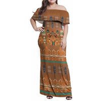 Terracotta Batik Papua-inspired Pattern Family Matching Off Shoulder Maxi Dress and Hawaiian Shirt LT9 Mom's Dress Gold - Polynesian Pride