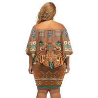 Terracotta Batik Papua-inspired Pattern Family Matching Off Shoulder Short Dress and Hawaiian Shirt LT9 - Polynesian Pride