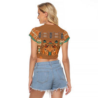 Terracotta Batik Papua-inspired Pattern Raglan Cropped T Shirt - Polynesian Pride