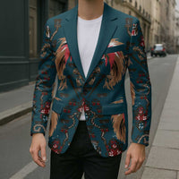 Dark Cyan Blue Bird of Batik Papua Blazer Exotic Natural Wealth of Papua LT9 - Polynesian Pride