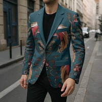 Dark Cyan Blue Bird of Batik Papua Blazer Exotic Natural Wealth of Papua LT9 - Polynesian Pride