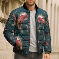 Dark Cyan Blue Bird of Batik Papua Bomber Puffer Jacket Exotic Natural Wealth of Papua LT9 - Polynesian Pride