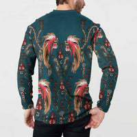 Dark Cyan Blue Bird of Batik Papua Button Sweatshirt Exotic Natural Wealth of Papua LT9 - Polynesian Pride