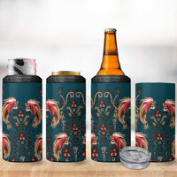 Dark Cyan Blue Bird of Batik Papua 4 in 1 Can Cooler Tumbler Exotic Natural Wealth of Papua LT9 - Polynesian Pride