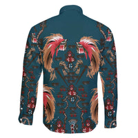 Dark Cyan Blue Bird of Batik Papua Family Matching Off The Shoulder Long Sleeve Dress and Hawaiian Shirt Exotic Natural Wealth of Papua LT9 - Polynesian Pride