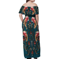 Dark Cyan Blue Bird of Batik Papua Family Matching Off Shoulder Maxi Dress and Hawaiian Shirt Exotic Natural Wealth of Papua LT9 - Polynesian Pride