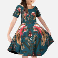 Dark Cyan Blue Bird of Batik Papua Family Matching Summer Maxi Dress and Hawaiian Shirt Exotic Natural Wealth of Papua LT9 Daughter's Dress Blue - Polynesian Pride