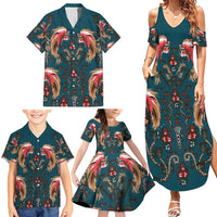 Dark Cyan Blue Bird of Batik Papua Family Matching Summer Maxi Dress and Hawaiian Shirt Exotic Natural Wealth of Papua LT9 - Polynesian Pride