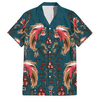 Dark Cyan Blue Bird of Batik Papua Family Matching Tank Maxi Dress and Hawaiian Shirt Exotic Natural Wealth of Papua LT9 Dad's Shirt - Short Sleeve Blue - Polynesian Pride