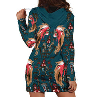 Dark Cyan Blue Bird of Batik Papua Hoodie Dress Exotic Natural Wealth of Papua LT9 - Polynesian Pride