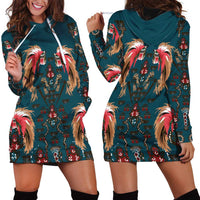 Dark Cyan Blue Bird of Batik Papua Hoodie Dress Exotic Natural Wealth of Papua LT9 - Polynesian Pride