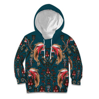 Dark Cyan Blue Bird of Batik Papua Kid Hoodie Exotic Natural Wealth of Papua LT9 Hoodie Blue - Polynesian Pride