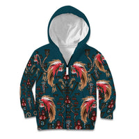 Dark Cyan Blue Bird of Batik Papua Kid Hoodie Exotic Natural Wealth of Papua LT9 Zip Hoodie Blue - Polynesian Pride