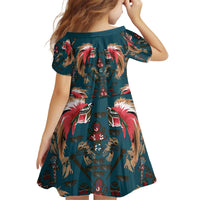 Dark Cyan Blue Bird of Batik Papua Kid Short Sleeve Dress Exotic Natural Wealth of Papua LT9 - Polynesian Pride