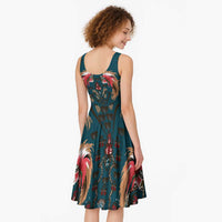 Dark Cyan Blue Bird of Batik Papua Midi Dress Exotic Natural Wealth of Papua LT9 - Polynesian Pride