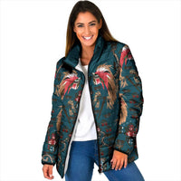 Dark Cyan Blue Bird of Batik Papua Padded Jacket Exotic Natural Wealth of Papua LT9 Women Blue - Polynesian Pride