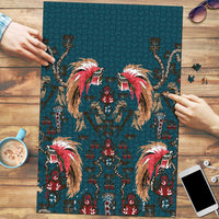 Dark Cyan Blue Bird of Batik Papua Puzzle Exotic Natural Wealth of Papua LT9 Blue - Polynesian Pride