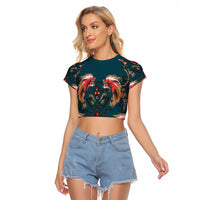 Dark Cyan Blue Bird of Batik Papua Raglan Cropped T Shirt Exotic Natural Wealth of Papua LT9 Female Blue - Polynesian Pride