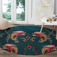 Dark Cyan Blue Bird of Batik Papua Round Carpet Exotic Natural Wealth of Papua LT9 - Polynesian Pride