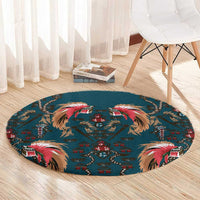 Dark Cyan Blue Bird of Batik Papua Round Carpet Exotic Natural Wealth of Papua LT9 - Polynesian Pride