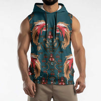 Dark Cyan Blue Bird of Batik Papua Sleeveless Hoodie Exotic Natural Wealth of Papua LT9 - Polynesian Pride