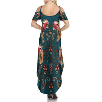 Dark Cyan Blue Bird of Batik Papua Summer Maxi Dress Exotic Natural Wealth of Papua LT9 - Polynesian Pride