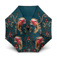 Dark Cyan Blue Bird of Batik Papua Umbrella Exotic Natural Wealth of Papua LT9 One Size Folded 11.42 inch Opened Diameter 37.4 inch Blue - Polynesian Pride