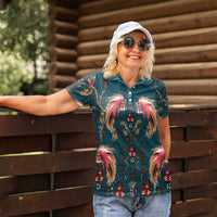 Dark Cyan Blue Bird of Batik Papua Women Polo Shirt Exotic Natural Wealth of Papua - Polynesian Pride