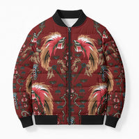 Oxblood Bird of Batik Papua Bomber Puffer Jacket Exotic Natural Wealth of Papua LT9 Unisex Red - Polynesian Pride