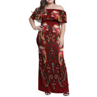 Oxblood Bird of Batik Papua Family Matching Off Shoulder Maxi Dress and Hawaiian Shirt Exotic Natural Wealth of Papua LT9 Mom's Dress Red - Polynesian Pride