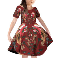 Oxblood Bird of Batik Papua Family Matching Off Shoulder Short Dress and Hawaiian Shirt Exotic Natural Wealth of Papua LT9 Daughter's Dress Red - Polynesian Pride