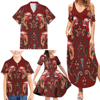 Oxblood Bird of Batik Papua Family Matching Summer Maxi Dress and Hawaiian Shirt Exotic Natural Wealth of Papua LT9 - Polynesian Pride