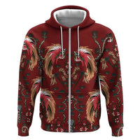 Oxblood Bird of Batik Papua Hoodie Exotic Natural Wealth of Papua LT9 Zip Hoodie Red - Polynesian Pride