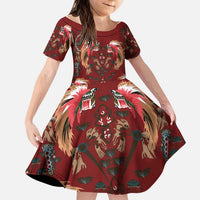Oxblood Bird of Batik Papua Kid Short Sleeve Dress Exotic Natural Wealth of Papua LT9 KID Red - Polynesian Pride