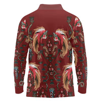 Oxblood Bird of Batik Papua Long Sleeve Polo Shirt Exotic Natural Wealth of Papua LT9 - Polynesian Pride