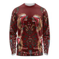 Oxblood Bird of Batik Papua Long Sleeve Shirt Exotic Natural Wealth of Papua LT9 Unisex Red - Polynesian Pride