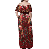 Oxblood Bird of Batik Papua Off Shoulder Maxi Dress Exotic Natural Wealth of Papua LT9 - Polynesian Pride