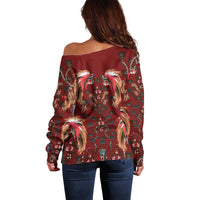 Oxblood Bird of Batik Papua Off Shoulder Sweater Exotic Natural Wealth of Papua LT9 - Polynesian Pride