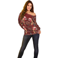 Oxblood Bird of Batik Papua Off Shoulder Sweater Exotic Natural Wealth of Papua LT9 - Polynesian Pride