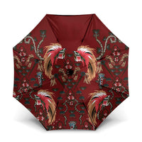 Oxblood Bird of Batik Papua Umbrella Exotic Natural Wealth of Papua LT9 One Size Folded 11.42 inch Opened Diameter 37.4 inch Red - Polynesian Pride
