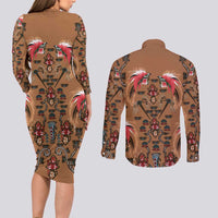 Terracotta Bird of Batik Papua Couples Matching Long Sleeve Bodycon Dress and Long Sleeve Button Shirt Exotic Natural Wealth of Papua LT9 - Polynesian Pride