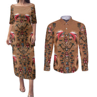 Terracotta Bird of Batik Papua Couples Matching Puletasi and Long Sleeve Button Shirt Exotic Natural Wealth of Papua LT9 Gold - Polynesian Pride