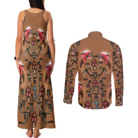 Terracotta Bird of Batik Papua Couples Matching Tank Maxi Dress and Long Sleeve Button Shirt Exotic Natural Wealth of Papua LT9 - Polynesian Pride