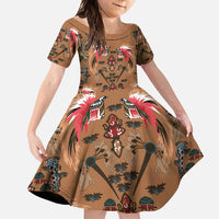 Terracotta Bird of Batik Papua Family Matching Tank Maxi Dress and Hawaiian Shirt Exotic Natural Wealth of Papua LT9 Daughter's Dress Gold - Polynesian Pride
