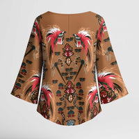 Terracotta Bird of Batik Papua Kimono Sleeve Blouse Exotic Natural Wealth of Papua LT9 - Polynesian Pride