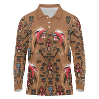 Terracotta Bird of Batik Papua Long Sleeve Polo Shirt Exotic Natural Wealth of Papua LT9 Gold - Polynesian Pride