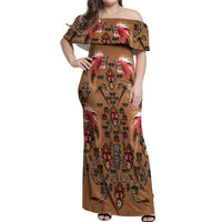 Terracotta Bird of Batik Papua Off Shoulder Maxi Dress Exotic Natural Wealth of Papua LT9 Women Gold - Polynesian Pride